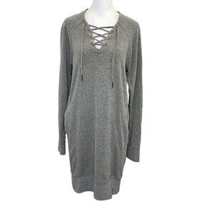 prAna Hemp Blend Sweatshirt Dress Laced Neck Long Sleeve Heather Gray size Small